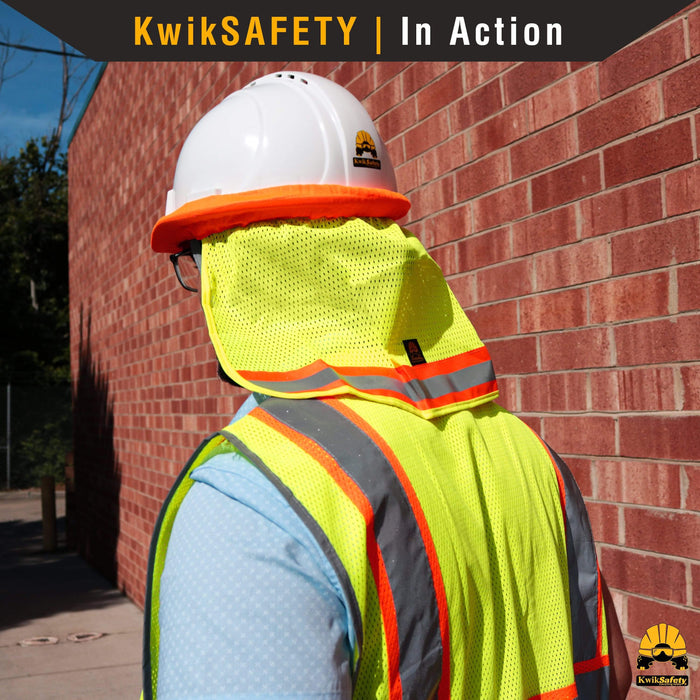 KwikSafety (Charlotte, NC) Vader Hard Hat Sun Shade (10 Pack) ANSI Osha High Visibility Cooling Mesh Contrasting Reflective HiVis Regular Brim Neck