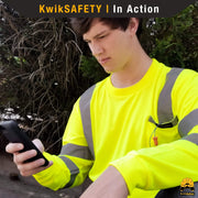 KwikSafety OPERATOR Hi Vis Reflective ANSI PPE Class 3 Long Sleeve Safety Shirt - Model No.: KS4404 - KwikSafety contruction reflectors highvis visability reflector longsleeve shirtz stripes strips hivisible green pockets running ropa trabajar trabajo hombres hombre zip button vest tall slogans logo uniform t-shirt hiviz camo t-shirts travajo resistant
