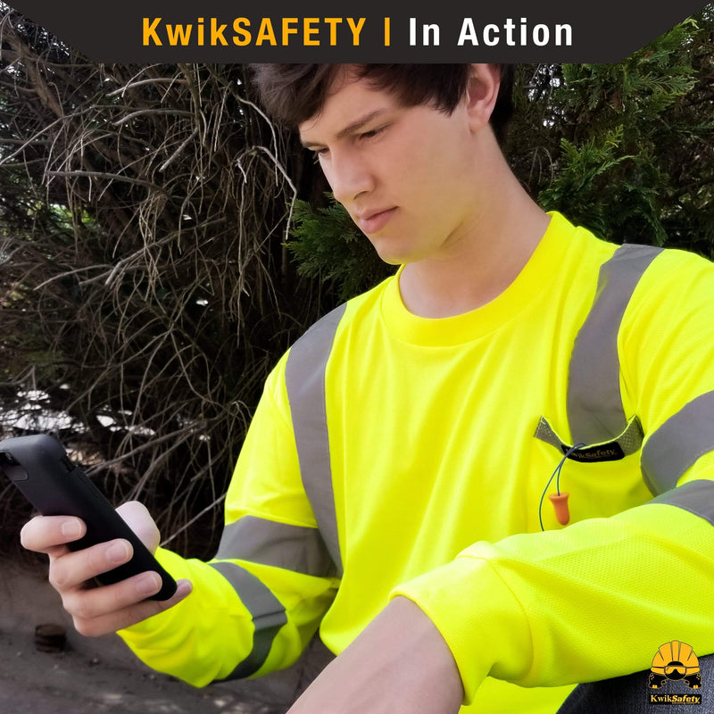 KwikSafety OPERATOR Hi Vis Reflective ANSI PPE Class 3 Long Sleeve Safety Shirt - Model No.: KS4404 - KwikSafety contruction reflectors highvis visability reflector longsleeve shirtz stripes strips hivisible green pockets running ropa trabajar trabajo hombres hombre zip button vest tall slogans logo uniform t-shirt hiviz camo t-shirts travajo resistant