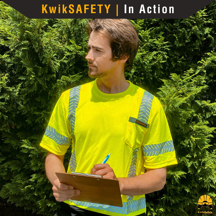 KwikSafety MECHANIC Safety Shirt (BLACK TRIM) Class 2 Short Sleeve ANSI Tested OSHA Compliant Hi Vis Reflective PPE - Model No.: KS4409 - KwikSafety