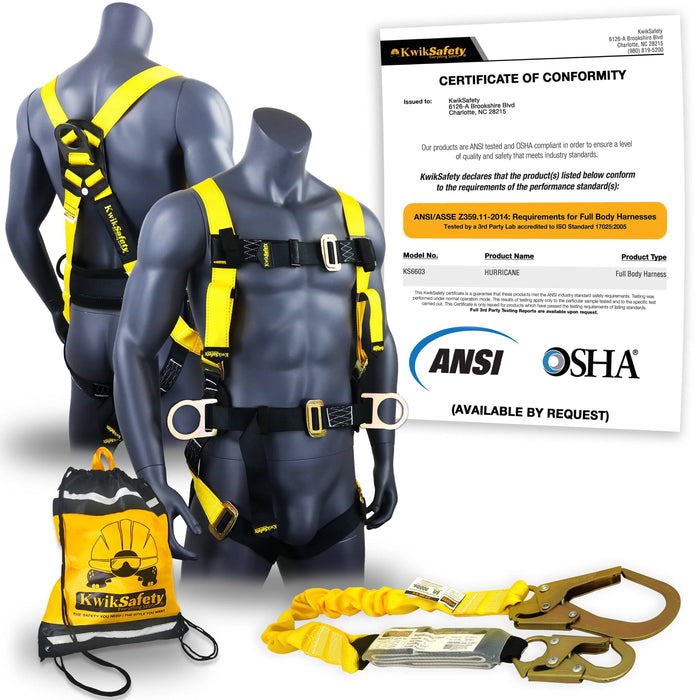 KwikSafety HURRICANE Safety Harness ANSI Fall Protection 3D Ring + Back Support - Model No.: KS6603 - KwikSafety