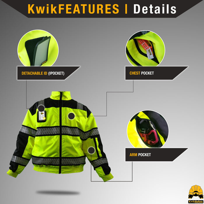 KwikSafety ENFORCER Class 3 ANSI Fishbone Reflective Tape Bomber Safety Jacket - Model No.: KS5501 - KwikSafety