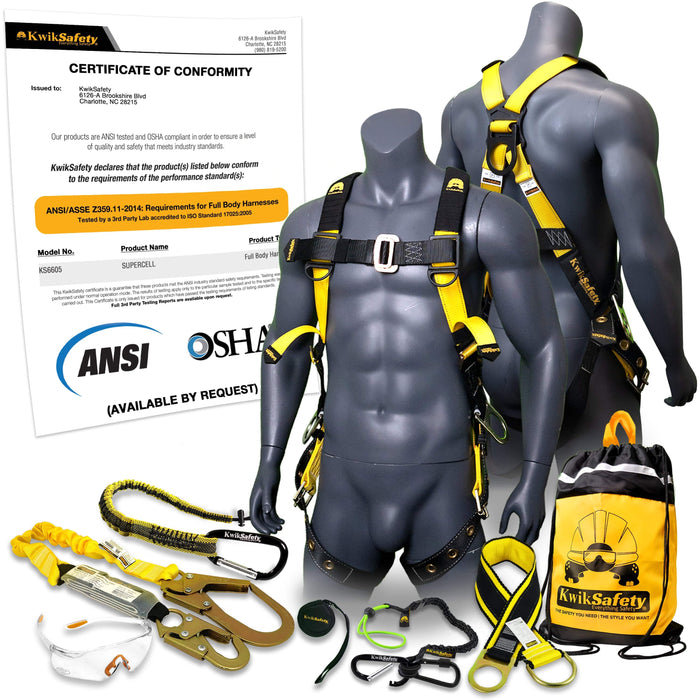 KwikSafety SUPERCELL Safety Harness ANSI Fall Protection Tongue Buckle 3D Ring - Model No.: KS6605 - KwikSafety