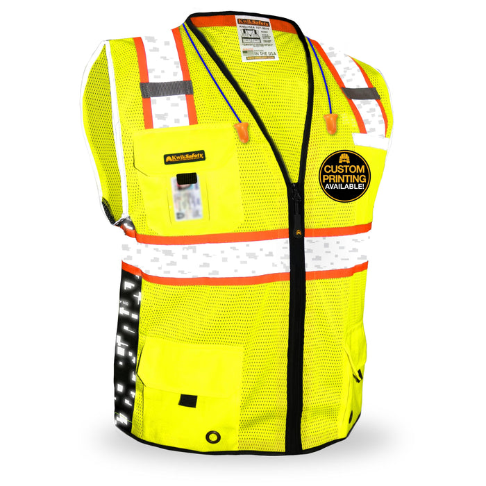 KwikSafety BIG KAHUNA DIGITAL Safety Vest (LIMITED EDITION) Class 2 ANSI Tested OSHA Compliant Hi Vis Reflective PPE Surveyor - Model No.: KS3301DG - KwikSafety