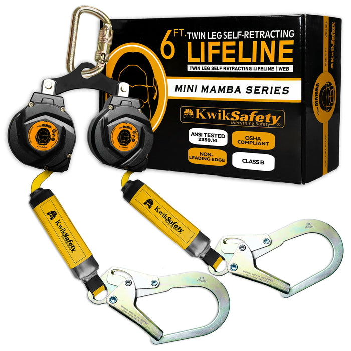 KwikSafety mini MAMBA Twin Leg 6' Self Retracting Lifeline, Web - Model No.: KS7931 - KwikSafety