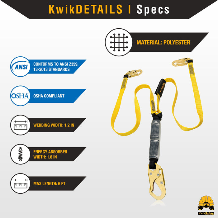 KwikSafety TAIPAN Double Leg Flat 6’ External Shock Absorber Safety Lanyard - Model No.: KS7706 - KwikSafety