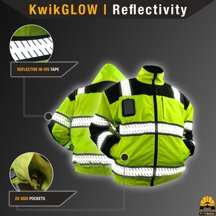 KwikSafety ENFORCER Class 3 ANSI Fishbone Reflective Tape Bomber Safety Jacket - Model No.: KS5501 - KwikSafety