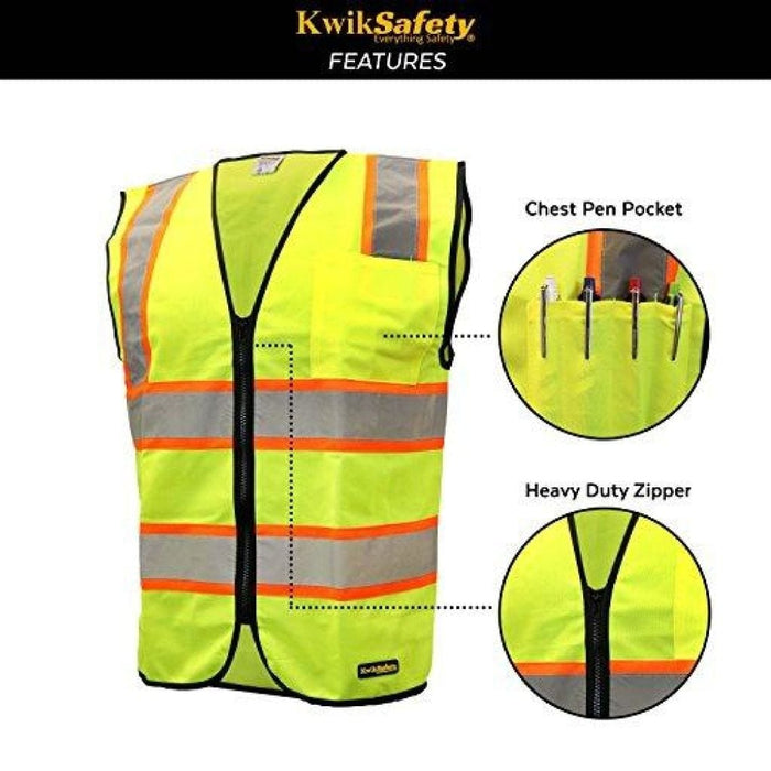 KwikSafety EXECUTIVE Safety Vest [10 Pockets] Class 3 ANSI Tested OSHA  Compliant Hi Vis Reflective PPE Surveyor - Model No.: KS3303