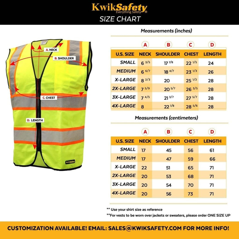 KwikSafety | Athlete Safety Vest | Size Chart