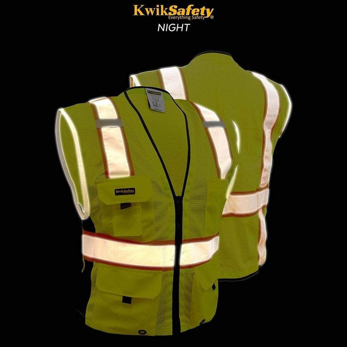 CLEARANCE! KwikSafety BIG KAHUNA Hi Vis Reflective ANSI PPE Surveyor Class 2 Safety Vest- Model No.: KS3301 - KwikSafety