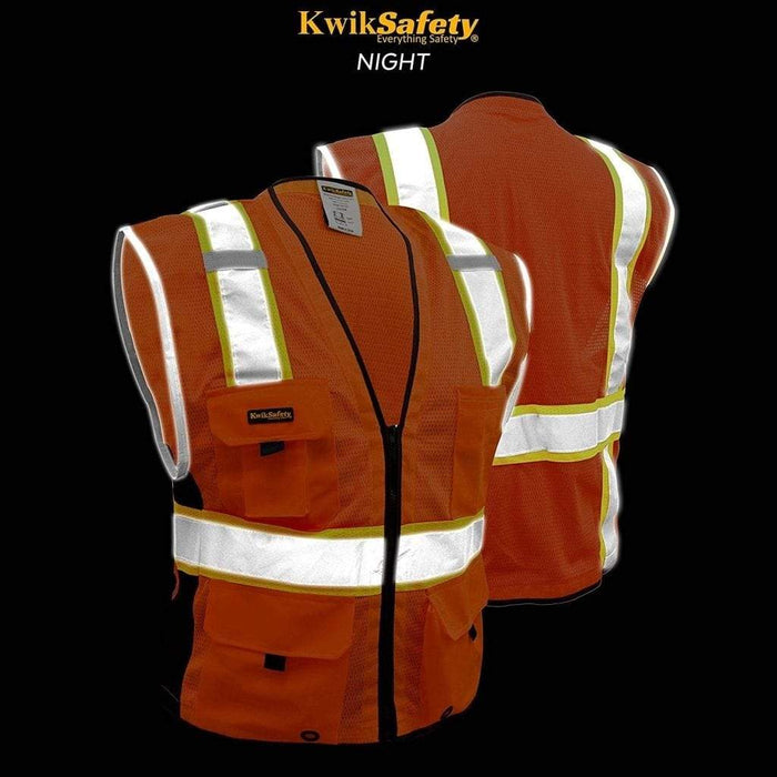 CLEARANCE! KwikSafety BIG KAHUNA Hi Vis Reflective ANSI PPE Surveyor Class 2 Safety Vest- Model No.: KS3301 - KwikSafety