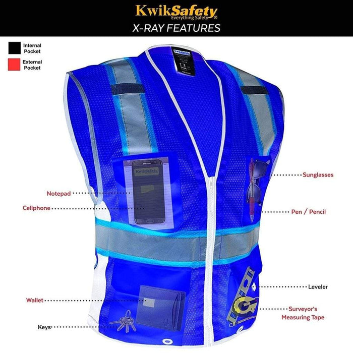 CLEARANCE! KwikSafety BIG KAHUNA Hi Vis Reflective ANSI PPE Surveyor Class 2 Safety Vest- Model No.: KS3301 - KwikSafety