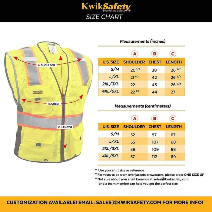 CLEARANCE! KwikSafety BIG KAHUNA Hi Vis Reflective ANSI PPE Surveyor Class 2 Safety Vest- Model No.: KS3301 - KwikSafety