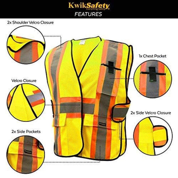 CLEARANCE! KwikSafety CAPITAL Hi Vis Reflective ANSI PPE Breakaway Class 2 Safety Vest - Model No.: KS3315 - KwikSafety