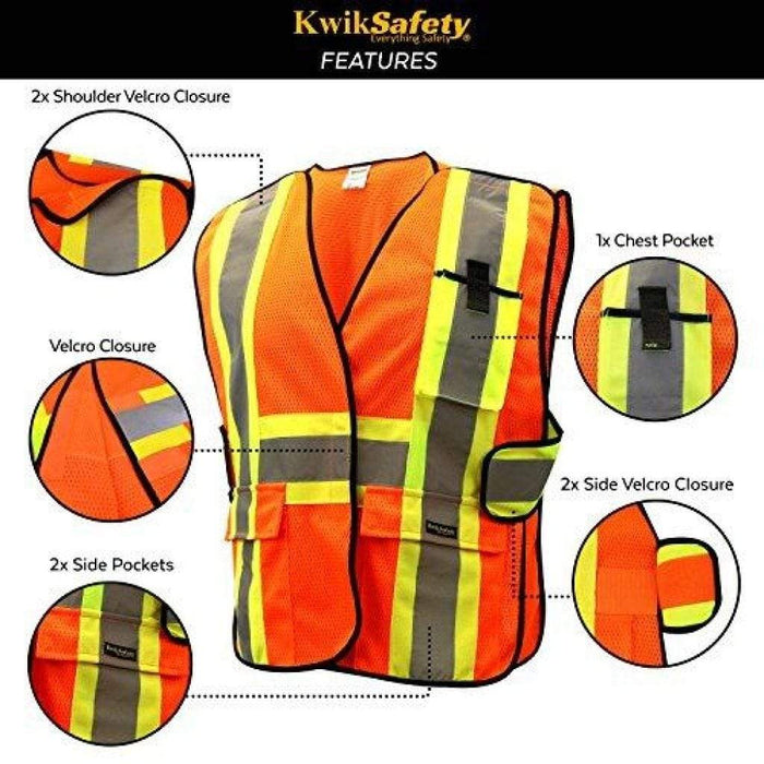 CLEARANCE! KwikSafety CAPITAL Hi Vis Reflective ANSI PPE Breakaway Class 2 Safety Vest - Model No.: KS3315 - KwikSafety