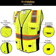 CLEARANCE! KwikSafety CLASSIC Hi Vis Reflective ANSI PPE Surveyor Class 2 Safety Vest - Model No.: KS3302 - KwikSafety