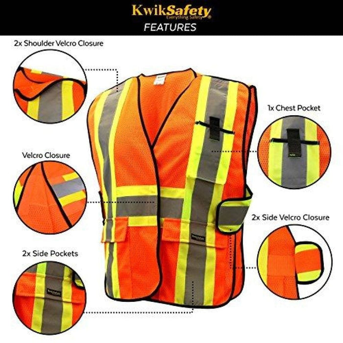 CLEARANCE! KwikSafety ELITE Hi Vis Reflective FR Treated ANSI PPE Breakaway Class 2 Safety Vest - Model No.: KS3316 - KwikSafety