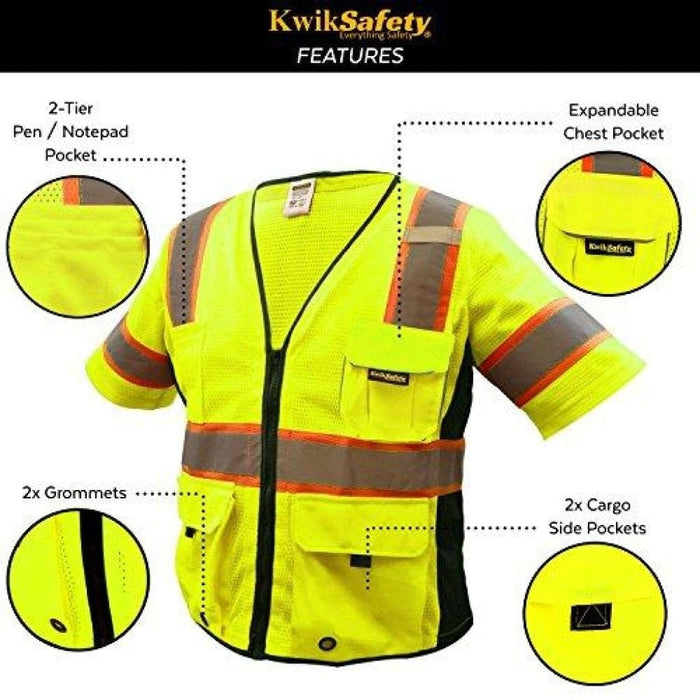 CLEARANCE! KwikSafety EXECUTIVE Hi Vis Reflective ANSI PPE Surveyor Class 3 Safety Vest - Model No.: KS3303 - KwikSafety