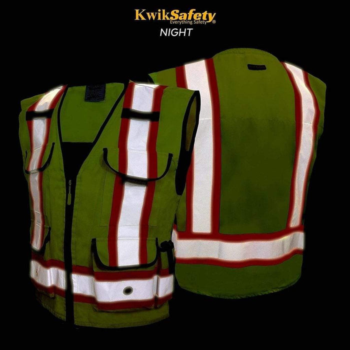 CLEARANCE! KwikSafety GODFATHER Hi Vis Reflective ANSI PPE Surveyor Class 2 Safety Vest - Model No.: KS3310 - KwikSafety