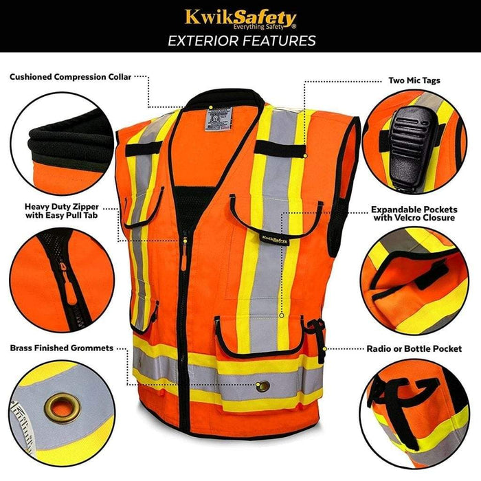 CLEARANCE! KwikSafety GODFATHER Hi Vis Reflective ANSI PPE Surveyor Class 2 Safety Vest - Model No.: KS3310 - KwikSafety