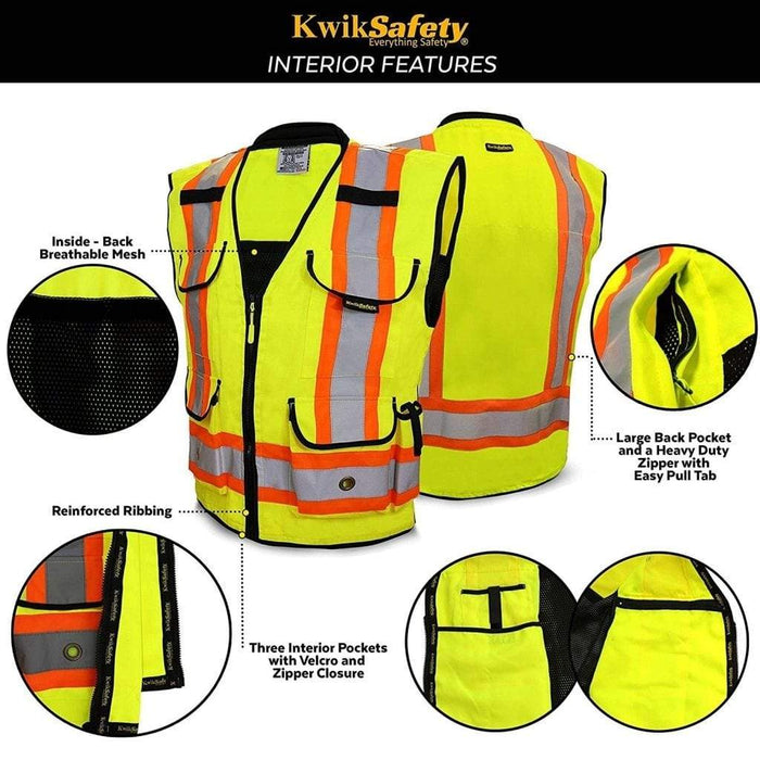 CLEARANCE! KwikSafety GODFATHER Hi Vis Reflective ANSI PPE Surveyor Class 2 Safety Vest - Model No.: KS3310 - KwikSafety