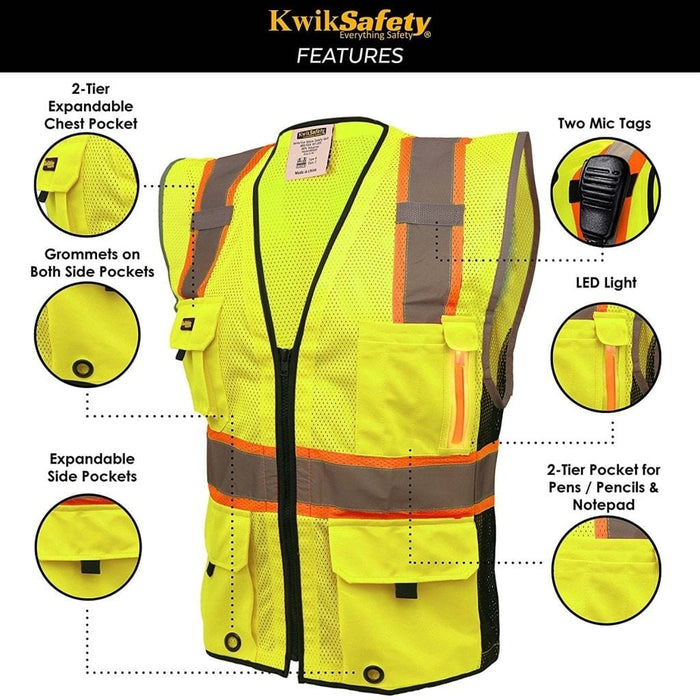 KwikSafety HEAD HONCHO Hi Vis Reflective ANSI PPE LED Class 2 Safety Vest - KwikSafety