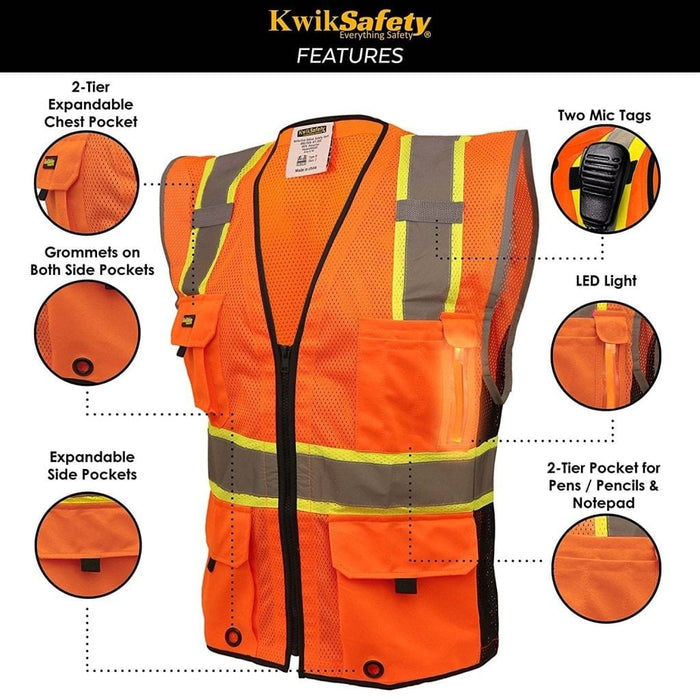 KwikSafety HEAD HONCHO Hi Vis Reflective ANSI PPE LED Class 2 Safety Vest - KwikSafety