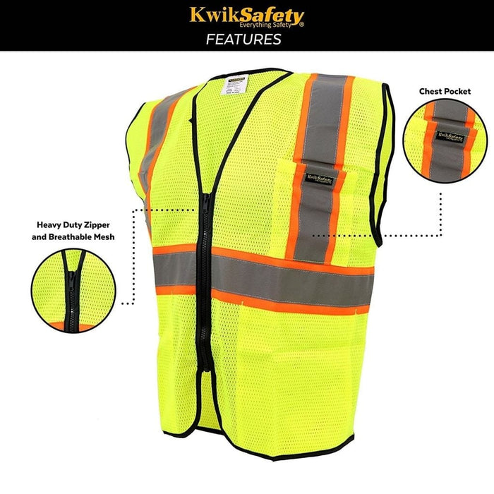 KwikSafety HOT SHOT Hi Vis Reflective ANSI PPE Construction Class 2 Safety Vest - KwikSafety