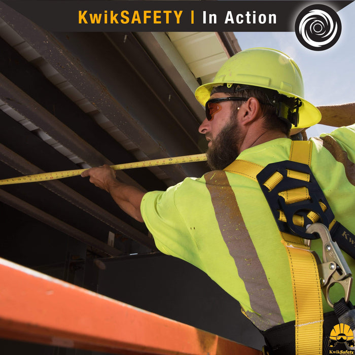 KwikSafety HURRICANE Safety Harness ANSI Fall Protection 3D Ring + Back Support - Model No.: KS6603 - safety harness full body fall protection harnesses boom construction forklift restraint ansi osha personal roof roofing padded padding scaffold scissor lift aerial work ring arrest prevention retraint tongue compliant buckle back support